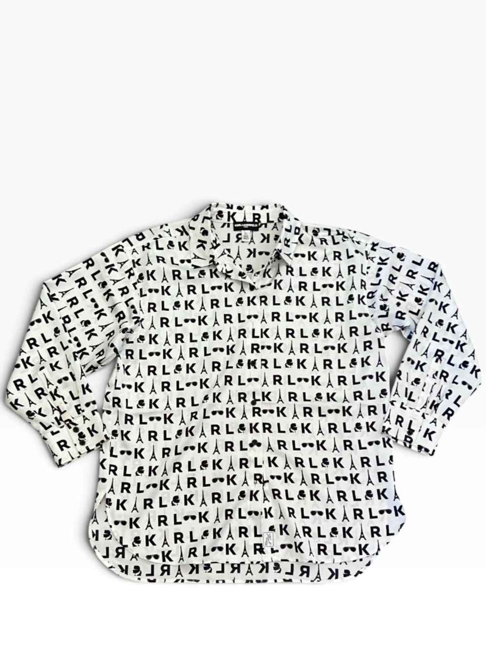 Karl Lagerfeld womens Paris Monogram Shirt Size L Black White Eiffel Tower